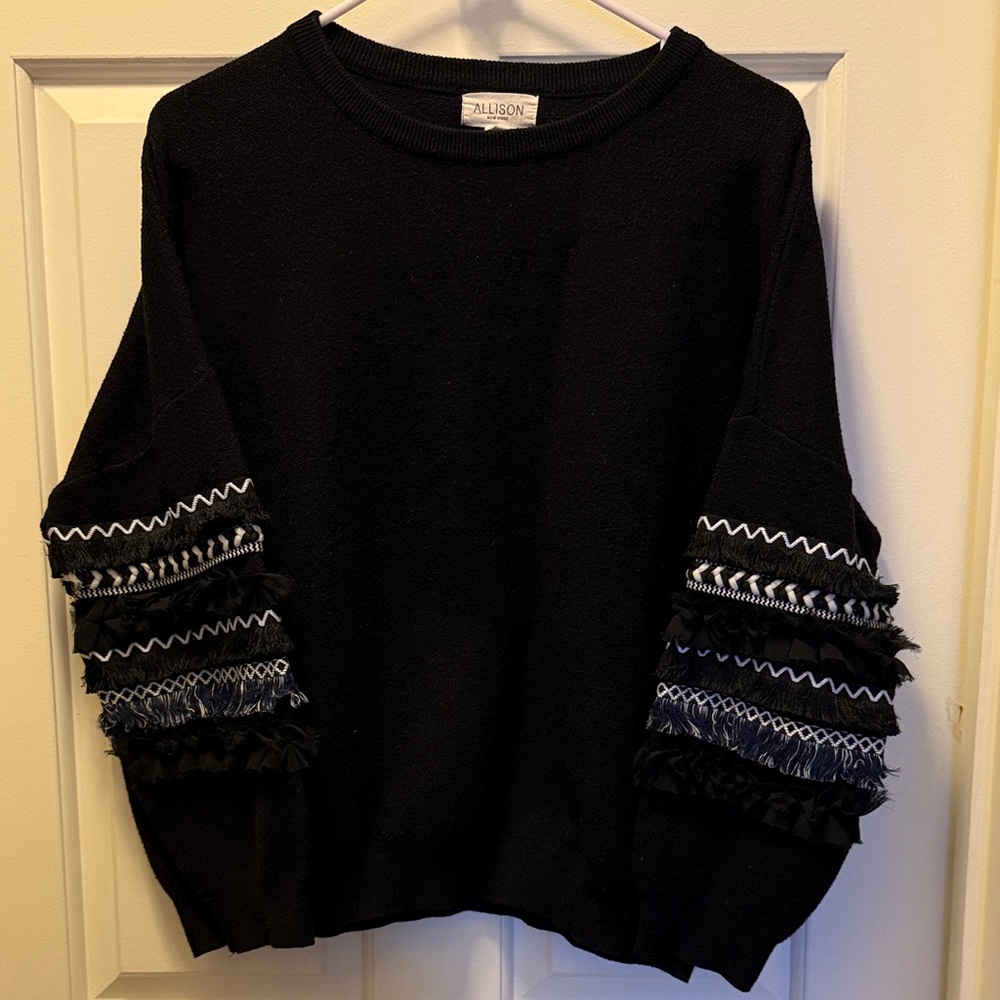 Allison Women's Black Sweater with Fringe Details